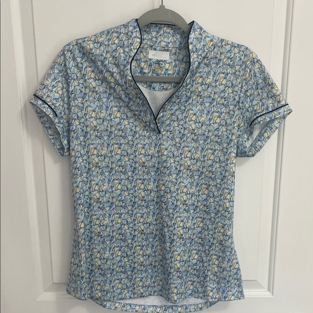 Greg Norman Collection Blue and Yellow Patterned Women’s Golf Blouse